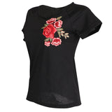 Maxbell Fashion Women Embroidery Blouse Casual Short Sleeve T-Shirt Tops L Black