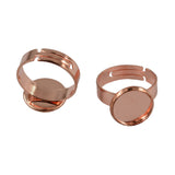 Maxbell 10 Pieces Adjustable Brass Ring Blank Round Bezel 12mm Cabochon Rose Gold