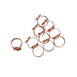 Maxbell 10 Pieces Adjustable Brass Ring Blank Round Bezel 12mm Cabochon Rose Gold