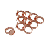 Maxbell 10 Pieces Adjustable Brass Ring Blank Round Bezel 12mm Cabochon Rose Gold