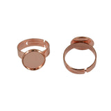 Maxbell 10 Pieces Adjustable Brass Ring Blank Round Bezel 12mm Cabochon Rose Gold