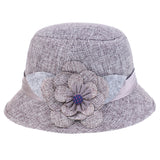 Maxbell Womens Breathable Linen Bucket Hat Big Flower Church Wedding Dress Hat Gray