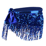 Maxbell Fashion Belly Dance Waist Chain Hip Skirt Scarf with Sequins Tassel Blue