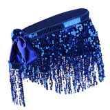 Maxbell Fashion Belly Dance Waist Chain Hip Skirt Scarf with Sequins Tassel Blue