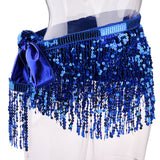 Maxbell Fashion Belly Dance Waist Chain Hip Skirt Scarf with Sequins Tassel Blue