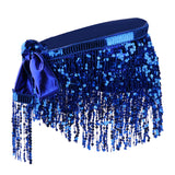 Maxbell Fashion Belly Dance Waist Chain Hip Skirt Scarf with Sequins Tassel Blue