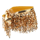 Maxbell Fashion Belly Dance Waist Chain Hip Skirt Scarf with Sequins Tassel Gold