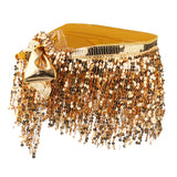 Maxbell Fashion Belly Dance Waist Chain Hip Skirt Scarf with Sequins Tassel Gold