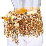 Maxbell Fashion Belly Dance Waist Chain Hip Skirt Scarf with Sequins Tassel Gold