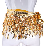 Maxbell Fashion Belly Dance Waist Chain Hip Skirt Scarf with Sequins Tassel Gold