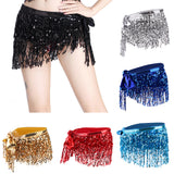 Maxbell Fashion Belly Dance Waist Chain Hip Skirt Scarf with Sequins Tassel Red