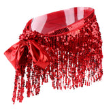 Maxbell Fashion Belly Dance Waist Chain Hip Skirt Scarf with Sequins Tassel Red