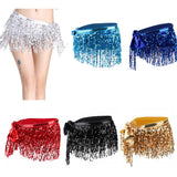 Maxbell Fashion Belly Dance Waist Chain Hip Skirt Scarf with Sequins Tassel Red