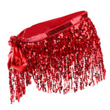 Maxbell Fashion Belly Dance Waist Chain Hip Skirt Scarf with Sequins Tassel Red