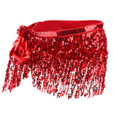 Maxbell Fashion Belly Dance Waist Chain Hip Skirt Scarf with Sequins Tassel Red