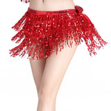 Maxbell Fashion Belly Dance Waist Chain Hip Skirt Scarf with Sequins Tassel Red