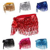 Maxbell Fashion Belly Dance Waist Chain Hip Skirt Scarf with Sequins Tassel Red