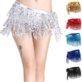 Maxbell Fashion Belly Dance Waist Chain Hip Skirt Scarf with Sequins Tassel Red