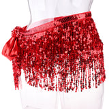 Maxbell Fashion Belly Dance Waist Chain Hip Skirt Scarf with Sequins Tassel Red