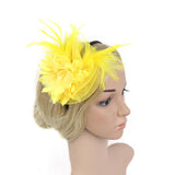 Maxbell Lady Feather Fascinator Flower Veil Hat Hairband Wedding Costume Yellow