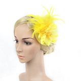 Maxbell Lady Feather Fascinator Flower Veil Hat Hairband Wedding Costume Yellow