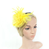 Maxbell Lady Feather Fascinator Flower Veil Hat Hairband Wedding Costume Yellow