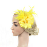 Maxbell Lady Feather Fascinator Flower Veil Hat Hairband Wedding Costume Yellow