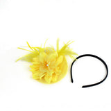 Maxbell Lady Feather Fascinator Flower Veil Hat Hairband Wedding Costume Yellow