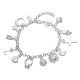 Maxbell Luxury Silver Plated Hanging 13 Charm Pendant Bangle Bracelet Jewelry Gift