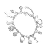 Maxbell Luxury Silver Plated Hanging 13 Charm Pendant Bangle Bracelet Jewelry Gift