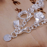 Maxbell Luxury Silver Plated Hanging 13 Charm Pendant Bangle Bracelet Jewelry Gift