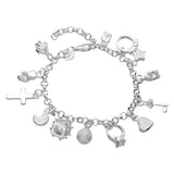 Maxbell Luxury Silver Plated Hanging 13 Charm Pendant Bangle Bracelet Jewelry Gift