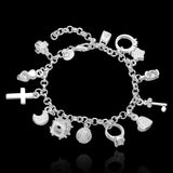 Maxbell Luxury Silver Plated Hanging 13 Charm Pendant Bangle Bracelet Jewelry Gift