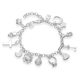 Maxbell Luxury Silver Plated Hanging 13 Charm Pendant Bangle Bracelet Jewelry Gift