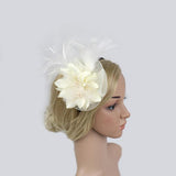 Maxbell Lady Feather Fascinator Flower Veil Hat Hairband Wedding Costume Beige