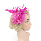 Maxbell Lady Feather Fascinator Flower Veil Hat Hairband Wedding Costume Rose red