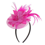 Maxbell Lady Feather Fascinator Flower Veil Hat Hairband Wedding Costume Rose red