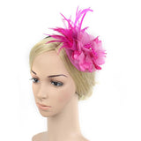 Maxbell Lady Feather Fascinator Flower Veil Hat Hairband Wedding Costume Rose red