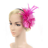 Maxbell Lady Feather Fascinator Flower Veil Hat Hairband Wedding Costume Rose red