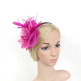 Maxbell Lady Feather Fascinator Flower Veil Hat Hairband Wedding Costume Rose red