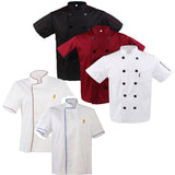 Maxbell Men Women Chef Uniform Single Breasted Cook Short Sleeve Coat   M Red