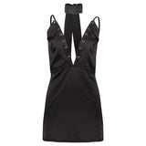 Maxbell Sexy Plunging V Neck Sleeveless Backless Mini Clubwear Dress 2XL Black