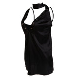 Maxbell Sexy Plunging V Neck Sleeveless Backless Mini Clubwear Dress 2XL Black