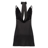 Maxbell Sexy Plunging V Neck Sleeveless Backless Mini Clubwear Dress 2XL Black