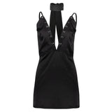 Maxbell Sexy Plunging V Neck Sleeveless Backless Mini Clubwear Dress 2XL Black