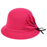 Maxbell Womens Classic Bucket Hat Leaves Band Decor Wide Brim Warm Cap Rose Red