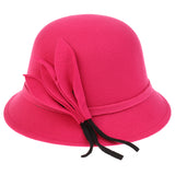 Maxbell Womens Classic Bucket Hat Leaves Band Decor Wide Brim Warm Cap Rose Red