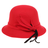 Maxbell Womens Classic Bucket Hat Leaves Band Decor Wide Brim Warm Cap Red