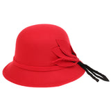 Maxbell Womens Classic Bucket Hat Leaves Band Decor Wide Brim Warm Cap Red