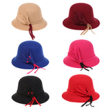 Maxbell Womens Classic Bucket Hat Leaves Band Decor Wide Brim Warm Cap Red